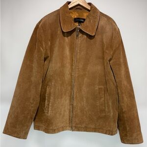 Luxury 00s Danier Camel Brown Suede Leather Men's Zip Up Jacket XL